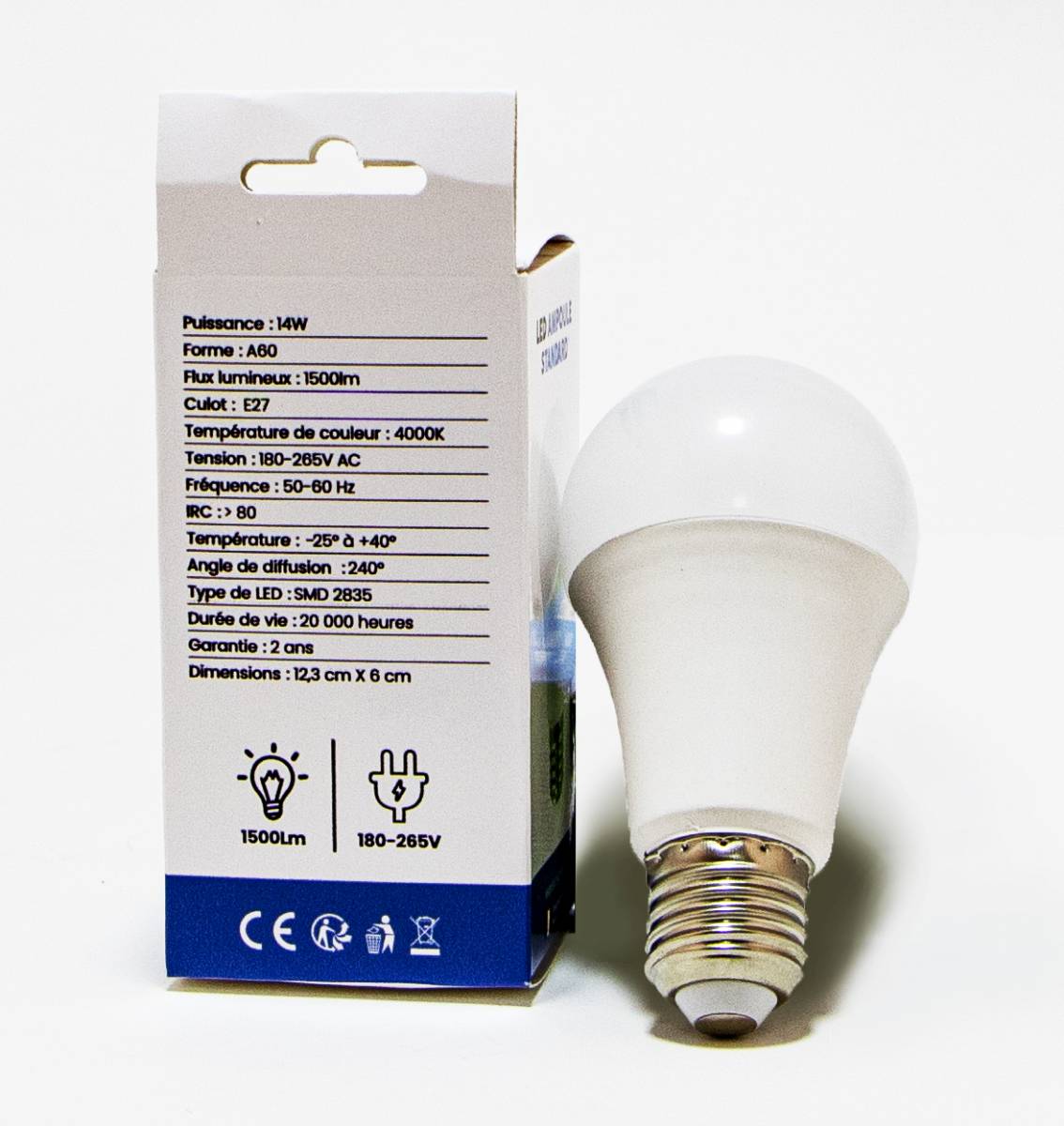 Grossiste d'ampoules LED standards 14W A60 E27 en Afrique (Sénégal, Maroc, Gabon, ect.)
